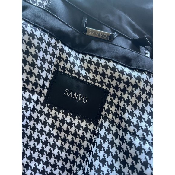 Sanyo Long Sleeve Button Closure Hood Houndstooth Trench Coat Jacket Black - 12 - Picture 9 of 12